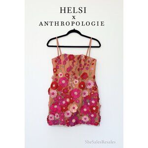HELSI x Anthropologie Floral Embroidered Appliqué Mini Dress Pink Combo NWT M